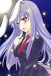  animal_ears bad_id bad_pixiv_id blazer blue_hair bunny_ears jacket long_hair moon necktie open_mouth pointing red_eyes red_neckwear reisen_udongein_inaba solo tobade_(tbdfactory) touhou 