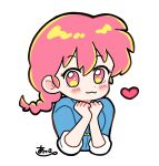  1girl :3 acco_oekaki blush_stickers braid chinese_clothes commentary hands_up heart highres looking_at_viewer pink_eyes pink_hair ranma-chan ranma_1/2 single_braid smile solo white_background 