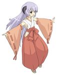  hakama hanyuu higurashi_no_naku_koro_ni horns japanese_clothes long_hair mana_(gakuburu) miko purple_eyes purple_hair red_hakama solo 