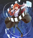  bat_wings book demon_tail flying_paper gengorou head_wings koakuma loafers long_hair necktie paper pointy_ears red_hair red_neckwear shoes solo tail thighhighs touhou wings 