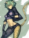  animal_ears copyright_request fumio_(rsqkr) gloves green_hair short_hair sketch solo tail 