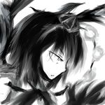  black_hair black_wings expressionless greyscale hat looking_away monochrome parted_lips profile shameimaru_aya short_hair solo tokin_hat touhou vboy wings 