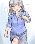  casual lowres older red_eyes rozen_maiden running shorts silver_hair sleeves_rolled_up solo suigintou tsuda_nanafushi 