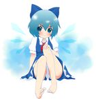  bad_id bad_pixiv_id barefoot blue_eyes blue_hair bow cirno feet hair_bow highres short_hair solo touhou tyobimiru wings 