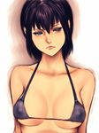  bikini black_hair breasts covered_nipples fumio_(rsqkr) grey_eyes large_breasts original short_hair sketch solo swimsuit 