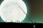  1girl crane full_moon moon night original scenery seirei_(mimi_toka) silhouette smoke surreal 