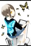  anklet bad_id bad_pixiv_id barefoot brown_hair bug butterfly cable computer drawing drawing_tablet insect jewelry looking_back original pata_cable recursion short_hair sitting solo stylus ushi_(ushi_manji) yellow_eyes 