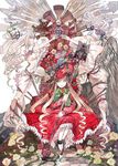  blonde_hair chair flower graphite_(medium) hair_flower hair_ornament hat highres kirakishou long_hair mixed_media moruga multiple_girls rozen_maiden shinku sitting staff suigintou thorns traditional_media watercolor_(medium) white_hair 