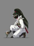  artist_request black_hair brown_eyes fingerless_gloves flower gloves headband japanese_clothes long_hair mask momiji_(ninja_gaiden) ninja ninja_gaiden ninja_gaiden_dragon_sword official_art one_knee ponytail solo sword weapon 