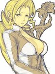  blonde_hair blush breasts brown_eyes cleavage copyright_request fumio_(rsqkr) large_breasts long_hair sketch solo sweat 