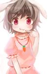  :3 blush_stickers brown_hair inaba_tewi jewelry lowres mamepon no_nose pendant poking purple_eyes red_eyes short_hair solo touhou 