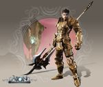  absurdres aion armor artist_request brown_hair elyos highres male_focus official_art polearm solo weapon 