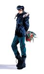  black_hair boots bouquet denim flower fur_collar higashikata_jousuke jacket jeans jojo_no_kimyou_na_bouken kurenai_karasu male_focus pants pompadour solo 