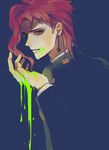  blood blood_in_mouth earrings gakuran green_eyes io_(sinking=carousel) jewelry jojo_no_kimyou_na_bouken kakyouin_noriaki male_focus red_hair school_uniform slime solo 