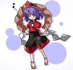  bad_id bad_pixiv_id hair_ornament itamochi jewelry mirror musical_note purple_hair red_eyes rope sandals shimenawa solo touhou waraji yasaka_kanako 