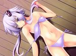  bad_id bad_pixiv_id bikini hair_ornament long_hair lying okuri_banto on_back purple_eyes purple_hair short_hair_with_long_locks sidelocks swimsuit untied untied_bikini vocaloid voiceroid yuzuki_yukari 