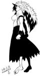  alternate_hairstyle artist_name barefoot dated greyscale horn hoshiguma_yuugi long_hair monochrome munakata_(sekimizu_kazuki) shirt skirt smile solo t-shirt touhou 