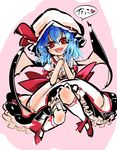  bat_wings blue_hair blush dress fang fifiruu hat hat_ribbon heart open_mouth pink_dress puffy_short_sleeves puffy_sleeves red_eyes remilia_scarlet ribbon sash short_sleeves slit_pupils smile solo spoken_heart touhou wings 