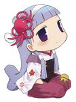  blue_hair chibi hair_ornament japanese_clothes kannagi kanpachi long_hair nagi octopus pachi_(kanpachi) purple_eyes seashell seiza shell sitting solo starfish yuuki_shin'ichi 