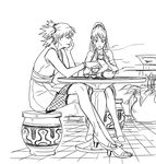  cup enui facial_mark genderswap genderswap_(mtf) greyscale long_hair monochrome multiple_girls naruko naruto naruto_(series) naruto_shippuuden ponytail quad_tails sitting sketch teacup teapot temari uzumaki_naruto 