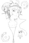  absurdres bangs closed_mouth greyscale hat headphones highres horizontal_pupils horns jaco lineart logo looking_at_viewer media_player monochrome original portrait short_hair simple_background solo white_background 