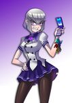  angry badge cellphone cellphone_charm clenched_teeth contrapposto decepticon flip_phone genderswap genderswap_(mtf) gradient gradient_background grey_hair hand_on_hip highres megatron miniskirt my_little_pony my_little_pony_friendship_is_magic nail_polish pantyhose personification phone purple_eyes purple_nails purple_skirt ryuusei_(mark_ii) sharp_teeth silver_hair skirt solo standing teeth transformers transformers_prime twilight_sparkle 