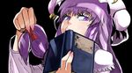  book bow crescent hair_bow hat long_hair munakata_(sekimizu_kazuki) patchouli_knowledge purple_eyes purple_hair ribbon solo touhou 