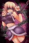  bdsm blindfold blonde_hair blush bondage bound bound_wrists breasts chain chained_wrists highres medium_breasts midriff mizuhashi_parsee morimura_mizuki parted_lips pointy_ears scarf short_hair skirt skirt_pull solo touhou 