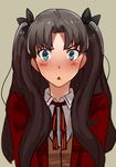  :&lt; :o blue_eyes blush bow brown_hair fate/stay_night fate_(series) hair_bow long_hair looking_at_viewer nanaya_(daaijianglin) sketch solo toosaka_rin triangle_mouth two_side_up upper_body v-shaped_eyebrows 