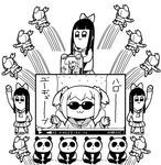  :3 bkub bow comic greyscale hair_bow long_hair monochrome multiple_girls panda pipimi poptepipic popuko school_uniform serafuku sidelocks sunglasses translated two_side_up youtube 