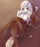 breasts brown_eyes brown_sclera chocolate chocolate_covered dunceneygak finger_to_mouth food goo_girl highres ice_cream large_breasts monster_girl original personification pointing pointing_at_viewer popsicle smile solo white_hair white_skin 