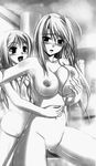  2girls blonde_hair breasts female incest large_breasts monochrome multiple_girls siblings sisters yuri 