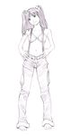  barefoot bikini_top monochrome original pants sketch solo suspenders traditional_media twintails yoshitomi_akihito 