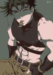  belt candy food jojo_no_kimyou_na_bouken joseph_joestar_(young) limited_palette male_focus midriff mouth_hold solo wrapped_candy yatitamada 