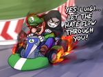  blue_overalls corruption crossover driving english evil_smile facial_hair glaring go_kart green_hat green_shirt hat luigi mario_(series) mario_kart mario_kart_8 meme monorus multiple_boys mustache overalls palpatine parody shirt smile star_wars super_mario_bros. 