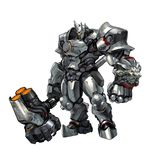  arnold_tsang cyborg hammer highres no_humans official_art overwatch reinhardt_(overwatch) warhammer weapon 