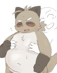  2019 anthro belly blush canid canine duo ekubo eyes_closed hug hugging_from_behind humanoid_hands male mammal moobs navel overweight overweight_male raccoon_dog simple_background tanuki white_background 