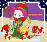  ashita_tta chibi hat hierophant_green jojo_no_kimyou_na_bouken kakyouin_noriaki pink_hair priest purple_eyes purple_hair staff stand_(jojo) tarot 