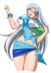  1girl breasts chouun_shiryuu eyes_closed ikkitousen large_breasts long_hair official_art smile solo standing white_hair 