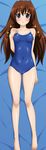  blue_eyes brown_hair dakimakura highres long_hair lying on_back one-piece_swimsuit sample school_swimsuit solo sugimura_tomokazu swimsuit tachibana_ichika utakata 