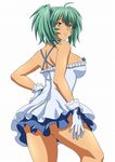  breasts dark_skin green_eyes green_hair ikkitousen large_breasts official_art ryofu_housen smile solo standing twintails white_background 