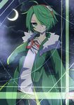 ahoge akame_ga_kill! bad_id bad_pixiv_id coat crescent_moon gloves goggles goggles_on_head green_eyes green_hair hair_over_one_eye long_sleeves lubbock male_focus moon sky solo star_(sky) starry_sky wire 