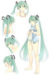  blush green_eyes green_hair green_panties hatsune_miku highres hpflower long_hair no_pants open_clothes open_shirt panties shirt simple_background smile striped striped_panties twintails underwear upper_body very_long_hair vocaloid white_background 