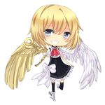  :d angel angel_wings asymmetrical_wings blonde_hair blue_eyes boots borrowed_character cassie_(acerailgun) chibi cravat cyborg dress feathered_wings full_body mechanical_arm mechanical_wings open_mouth original shoes shouu-kun signature smile solo thighhighs transparent_background winged_shoes wings 