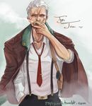  1boy male_focus marine necktie one_piece rachel_(vitruvius) scar smoke smoker smoking solo suspenders white_hair 