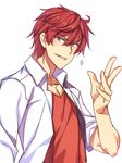  gekkan_shoujo_nozaki-kun grin male_focus mikoshiba_mikoto racer_(magnet) red_eyes red_hair simple_background smile solo white_background 