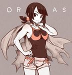  agemono bare_shoulders black_eyes black_hair higana_(pokemon) pokemon pokemon_(game) pokemon_oras short_shorts shorts solo tank_top 