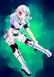  absurdres alpha_(acerailgun) android blue_hair boots borrowed_character flat_chest full_body fuyuki_yuki gloves highres long_hair navel open_mouth original pink_eyes solo thigh_boots thighhighs 