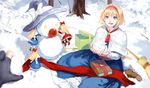  alice_margatroid bad_id bad_pixiv_id blonde_hair blue_eyes book boots bow box brooch broom capelet dress fancybetty frills hairband hat hourai_doll jewelry kirisame_marisa lock looking_at_viewer multiple_girls ribbon shanghai_doll short_hair sitting smile snow star tomato touhou tree witch_hat 