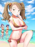  beach bikini breasts brown_eyes brown_hair day gundam gundam_build_fighters gundam_build_fighters_try large_breasts masaki_kazusa multiple_girls sano_keiko_(gundam_bf) sazaki_kaoruko shigure_mahiru swimsuit twintails 